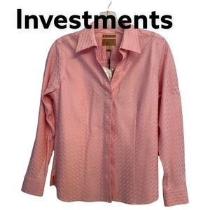 Investments Gold Label Cotton Pink  Button up Long Sleeve shirt 6P NWT